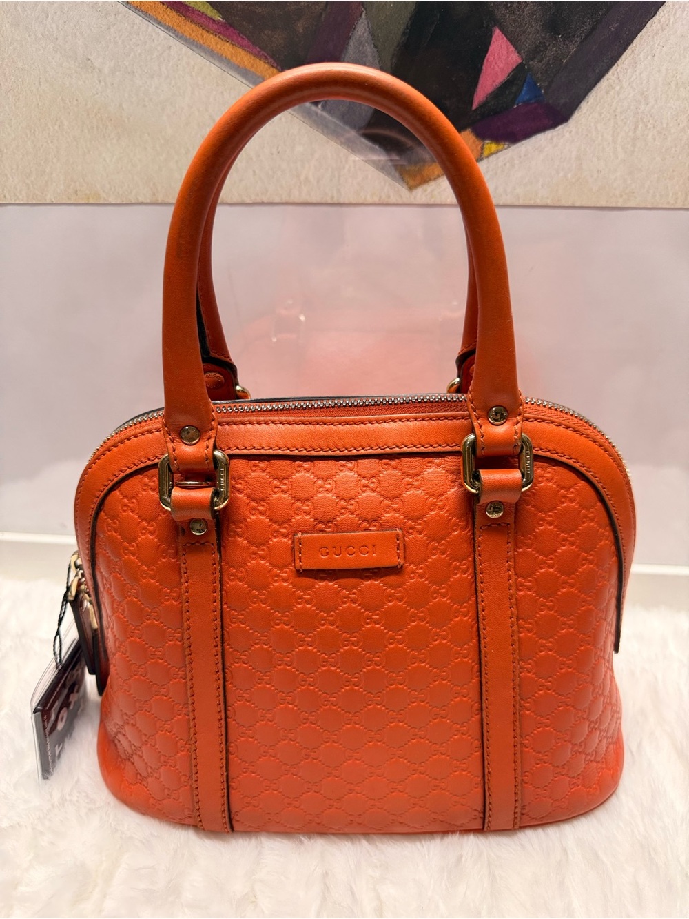 GUCCI-449654 000926 Orange Microguccissima Dome Crossbody Bag